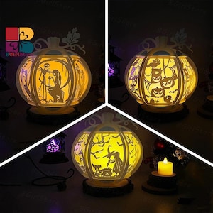 Pack 3 Halloween 2 Pumpkin Lantern SVG For Cricut Projects DIY, Paper Lantern For Halloween Decor, Paper Cut Light Box