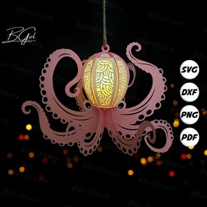 Octopus Lantern PDF, SVG, Studio Template - DIY Ocean Paper Cut Template - Ocean Lantern for Animal Decorations 3