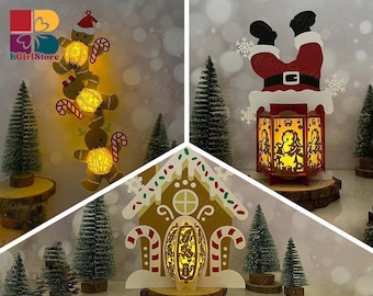 Pack 3 Christmas 2 Lantern PDF, SVG, Studio Template - DIY Christmas Paper Cut Template - Christmas Lantern for Christmas Decorations