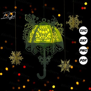 Umbrella 2 Lantern PDF, SVG, Studio Template - DIY Umbrella Paper Cut Template - Umbrella Lantern for Home Decorations