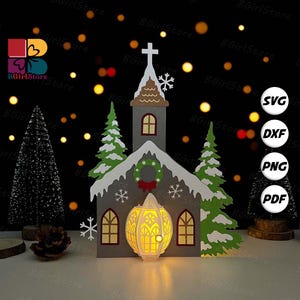 Church Lantern PDF, SVG, Studio Template - DIY Christmas Paper Cut Template - Christmas Lantern for Home Decorations