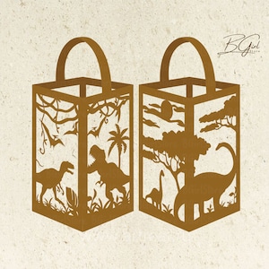 Dinosaurs paper cut lantern light box template, 3D lantern paper cut lightbox svg file DIY, cutting Cricut, Shadow Box Paper Cut