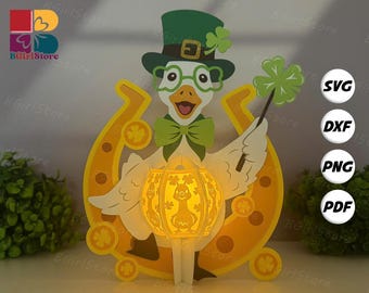 Patrick's Day Duck Lantern PDF, SVG, Studio Template - DIY Patrick's Day Paper Cut Template - Patrick's Day Lantern for Home Decorations