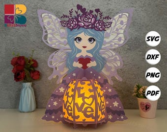 Girl Valentine Lantern SVG For Cricut Projects DIY, Paper Lantern For Valentine Decor, Paper Cut Light Box 3