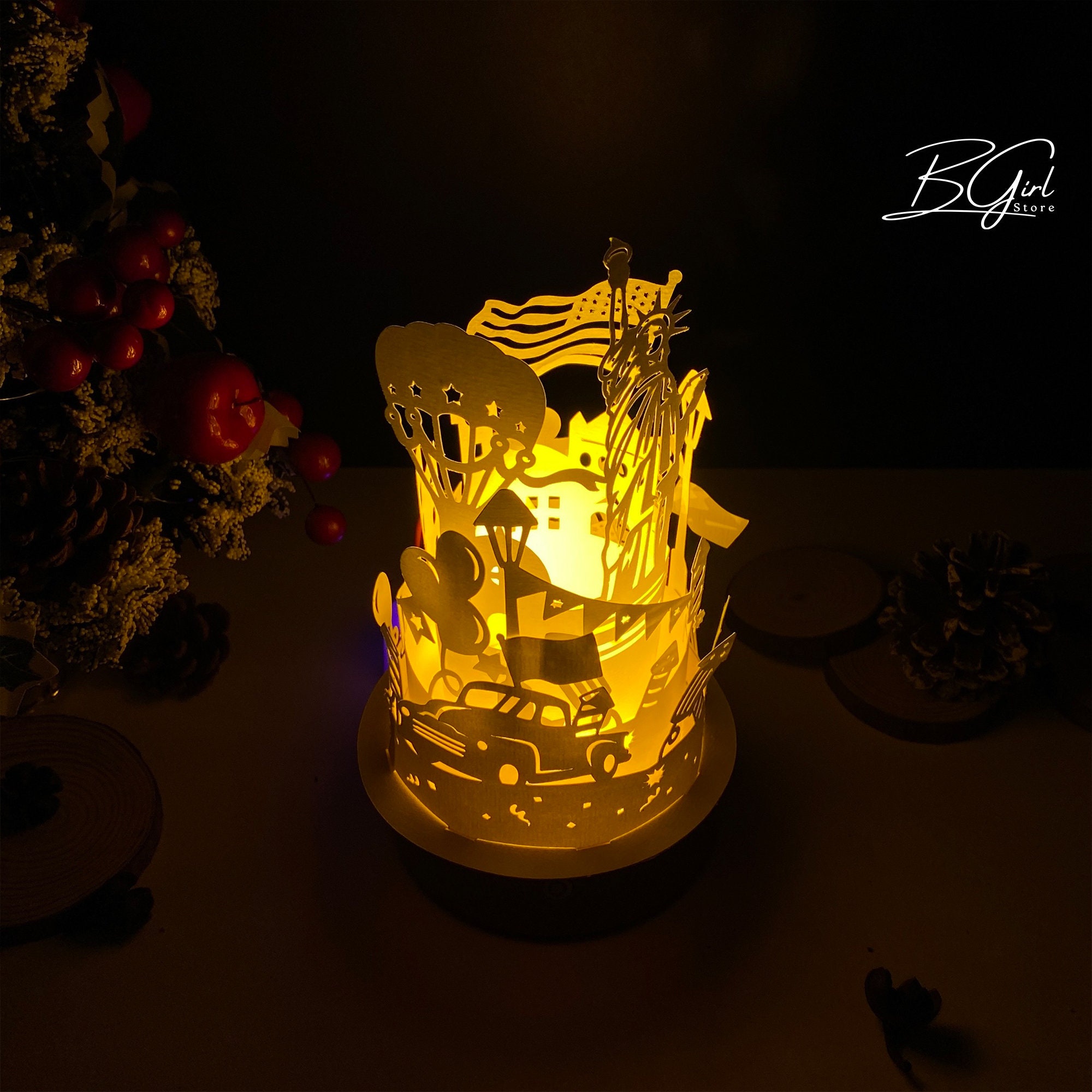 4th of July 2 Paper Cut Dome Lantern Light Box Template, 3D Lantern ...