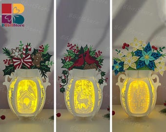 Pack 3 Vase Christmas Lantern PDF, SVG, Studio Template - DIY Christmas Paper Cut Template - Christmas Lantern for Christmas Decorations 9