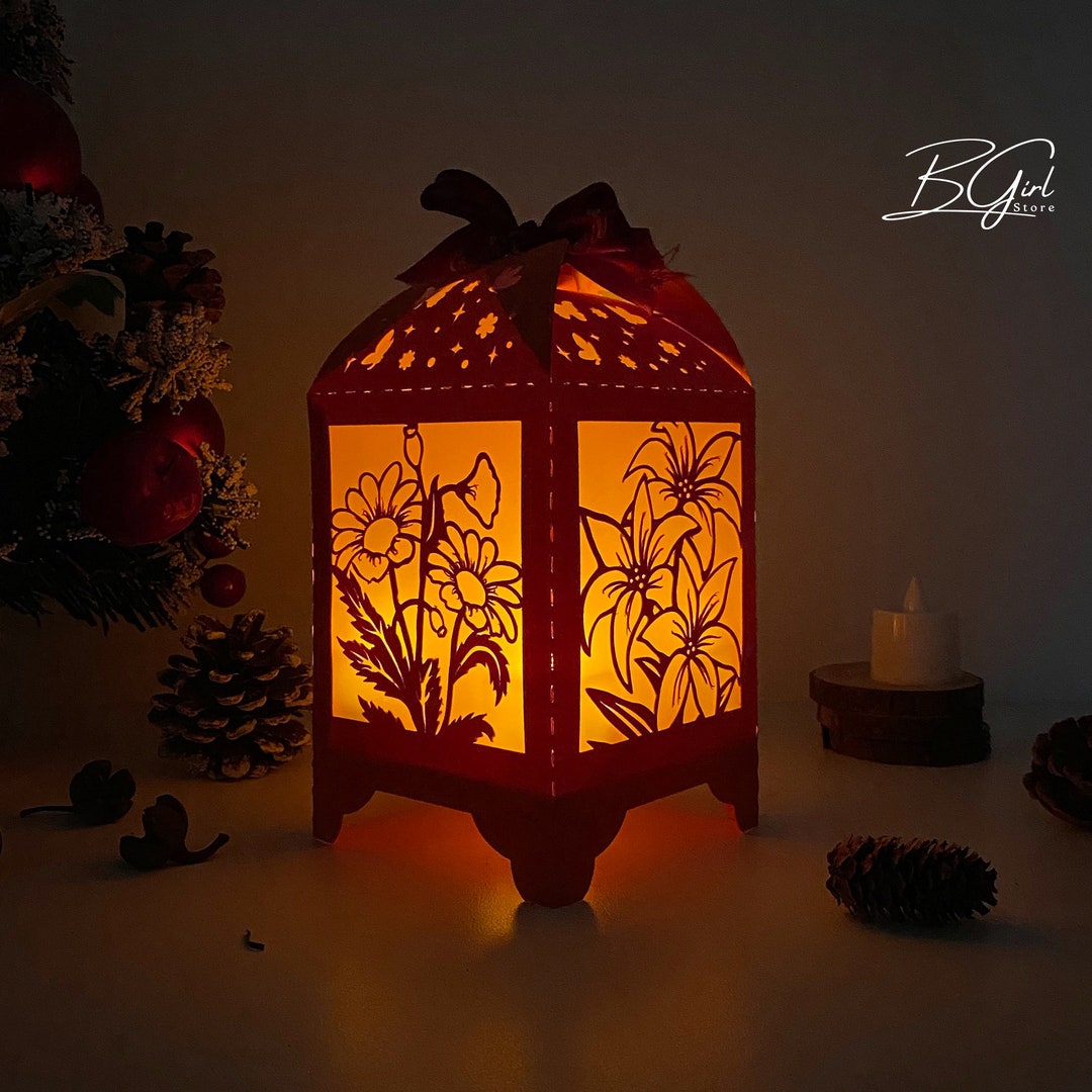 Flower Paper Cut Lantern Light Box Template, Svg Template Cricut