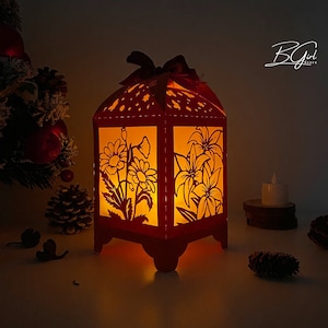 Flower paper cut lantern light box template, svg template Cricut, cutting Cricut, 3D lantern paper cut lightbox svg file DIY