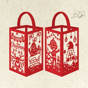 Joyeux Noël 2 modèle de boîte à lumière lanterne en papier, fichier svg 3D lanterne papier découpé lightbox DIY, découpe Cricut, papier découpé de la boîte de l'ombre