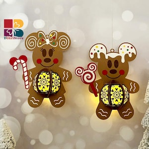 Pack 2 Gingerbread Mouse Lantern PDF, SVG, Studio Template - DIY Christmas Paper Cut Template - Christmas Lantern for Home Decorations