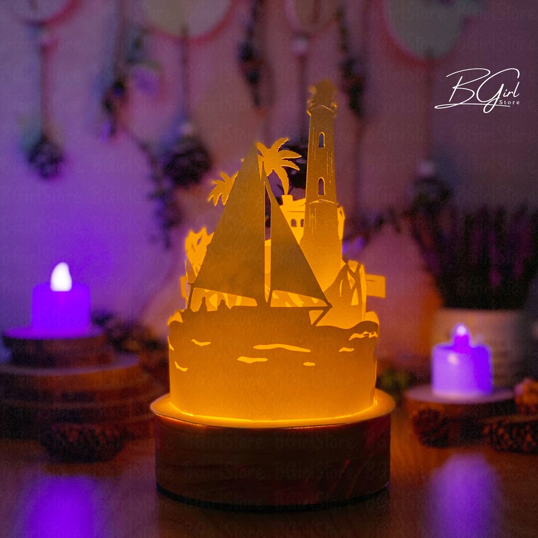 Lighthouse Paper Cut Dome Lantern Light Box Template, 3D Lantern Paper