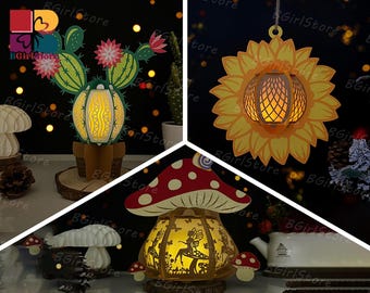 Pack 3 Rustic Nature Lantern PDF, SVG, Studio Template - DIY Nature Inspired Paper Cut Template - Flower Lantern for Home  Decorations
