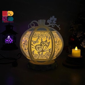 Pumpkin Butterfly Garden Pumpkins Halloween Lantern SVG For Cricut Projects DIY, Paper Lantern For Halloween Decor, Paper Cut Light Box