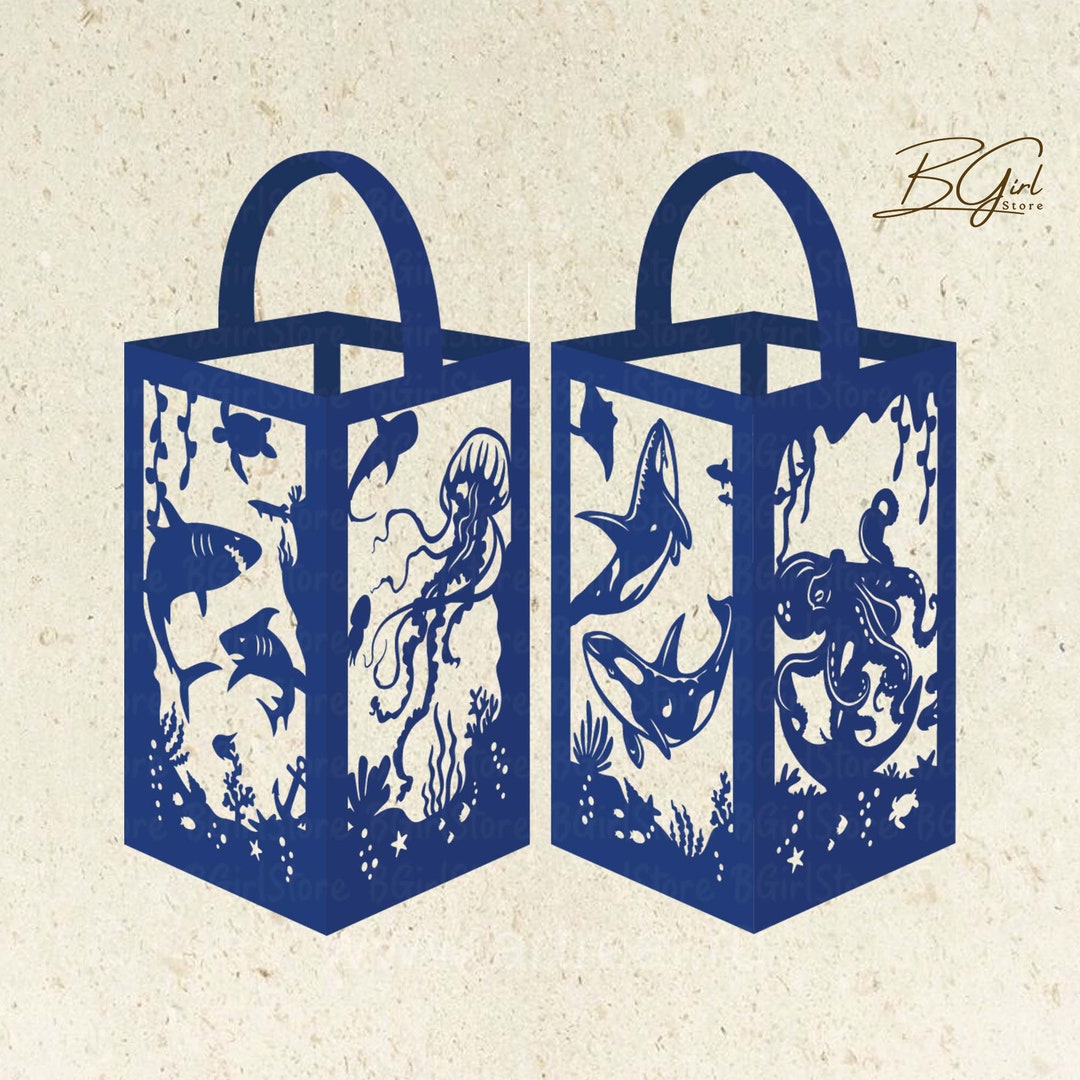 Seabed Paper Cut Lantern Light Box Template, 3D Lantern Paper Cut