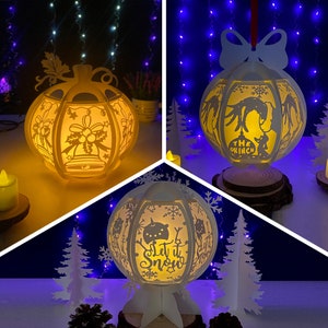 Pack 3 kerst 1 kerstlantaarn SVG voor Cricut-projecten DIY, papieren lantaarn voor kerstdecor, papier gesneden lichtbak