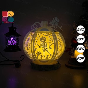 Dancing Skeletons Pumpkins Halloween Lantern SVG For Cricut Projects DIY, Paper Lantern For Halloween Decor, Paper Cut Light Box