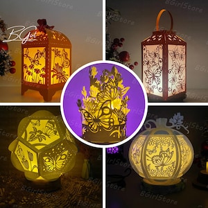 Pack 5 Butterfly 1 Paper cut lantern light box template, 3D lantern paper cut lightbox svg file DIY, cutting Cricut, svg template Cricut