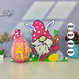 Lanterne nain lanterne de Pâques PDF, SVG, modèle Studio - bricolage Pâques papier découpé modèle - lanterne gnome pour décorations de Pâques