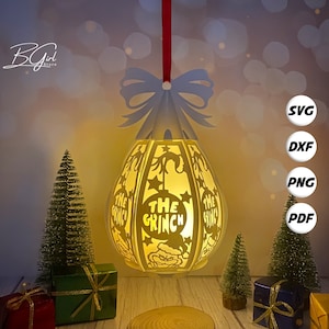 Lanterna di Natale con goccia in formato SVG per progetti fai da te con Cricut, lanterna di carta per decorazioni natalizie, scatola luminosa in carta ritagliata
