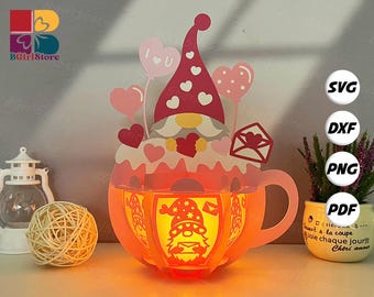 Hot Cocoa Cup Lantern PDF, SVG, Studio Template - DIY Valentine Paper Cut Template - Valentine Lantern for Home Decorations