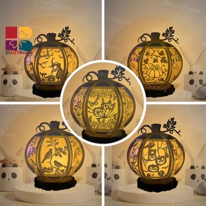 Pack 5 Halloween Pumpkins Halloween Lantern SVG For Cricut Projects DIY, Paper Lantern For Halloween Decor, Paper Cut Light Box 2