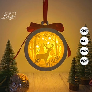 Christmas Deer Paper Cut Lantern Svg File, Christmas Ornament Lantern Paper Cut, Christmas Lantern SVG Template, DIY Paper Lanterns