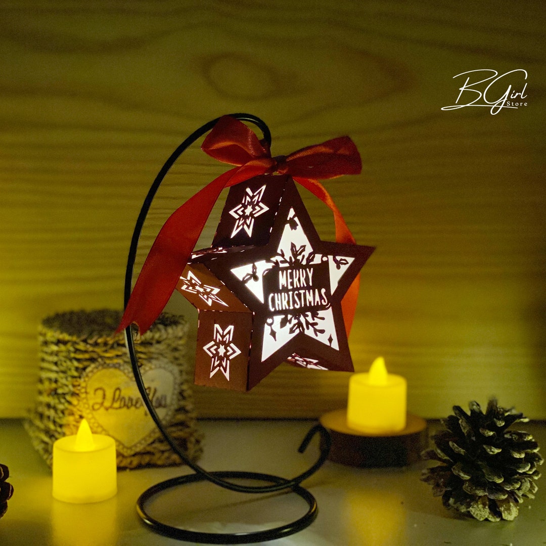 Christmas 3 Paper Cut Lantern Svg File, Christmas Star Hanging Lantern