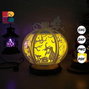 Witch Pumpkins Halloween Lantern SVG For Cricut Projects DIY, Paper Lantern For Halloween Decor, Paper Cut Light Box