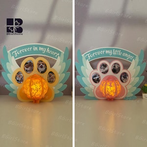 Pack de 2 linternas conmemorativas para mascotas (PDF, SVG, plantilla de estudio) - Plantilla de recorte de papel de gato DIY - Linterna de animal para decoración del hogar