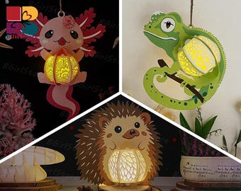 Pack 3 Animal Lantern PDF, SVG, Studio Template - DIY Animal Paper Cut Template - Animal Lantern for Home Decorations