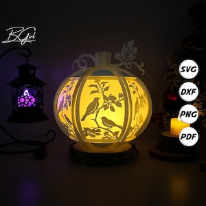 Vogel Kürbisse Halloween Laterne SVG für Cricut Projekte DIY, Papierlaterne für Halloween Dekor, Papierschnitt Licht Box