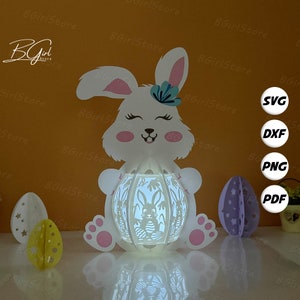 Plantilla de recorte de papel para Pascua 1: Farol de conejito para decorar Pascua - Farol de conejito DIY (PDF, SVG, plantilla de estudio)