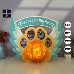 Lanterna commemorativa per cani in formato PDF, SVG, modello da studio - Modello fai da te per ritagliare la carta di cani e gatti - Lanterna per animali domestici per decorazioni domestiche
