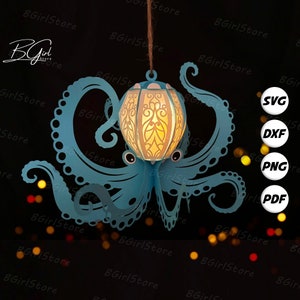 Octopus Lantern PDF, SVG, Studio Template - DIY Octopus Paper Cut Template - Ocean Lantern for Animal Decorations 2