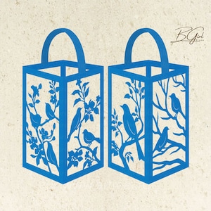 Bird paper cut lantern light box template, 3D lantern paper cut lightbox svg file DIY, cutting Cricut, Shadow Box Paper Cut