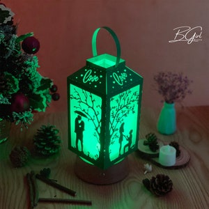 Plantilla de caja de luz de linterna de papel cortado de San Valentín, corte Cricut, archivo SVG de caja de luz de papel cortado de linterna 3D DIY, corte de papel de caja de sombra