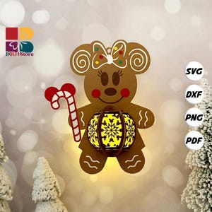Gingerbread Mouse Lantern PDF, SVG, Studio Template - DIY Christmas Paper Cut Template - Christmas Lantern for Home Decorations