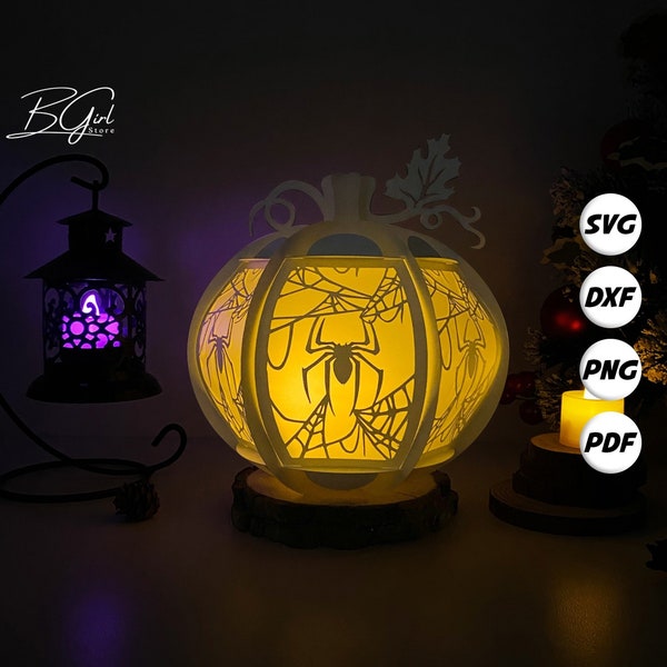 Spider Pumpkins Halloween Lantern SVG For Cricut Projects DIY, Paper Lantern For Halloween Decor, Paper Cut Light Box