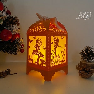 Plantilla de caja de luz de linterna de papel recortado de hada, plantilla svg Cricut, corte Cricut, archivo svg de caja de luz de papel recortado de linterna 3D DIY