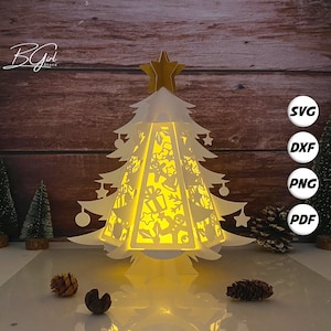 Lanterne de Noël Noël 1 pin SVG pour projets Cricut DIY, lanterne en papier pour décoration de Noël, boîte à lumière en papier découpé 2