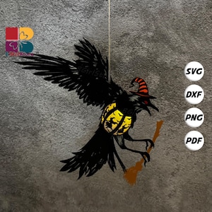 Raven Lantern PDF, SVG, Studio Template - DIY Halloween Paper Cut Template - Halloween Lantern for Halloween Decorations