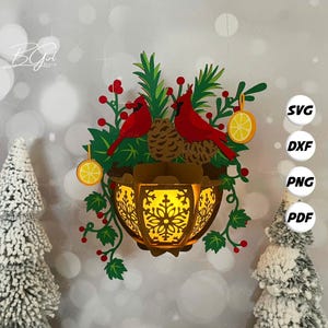 Christmas Flower Pot Lantern PDF, SVG, Studio Template - DIY Flower Paper Cut Template - Flower Lantern for Christmas Decorations 2