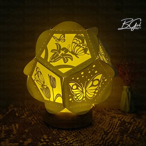 Butterfly paper cut pentagon lantern light box template, 3D lantern paper cut lightbox svg file DIY, cutting Cricut, Shadow Box Paper Cut