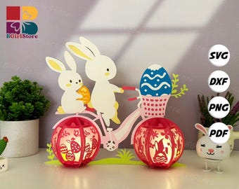 Bike Easter Lantern PDF, SVG, Studio Template - DIY Easter Paper Cut Template - Easter Lantern for Home Decorations