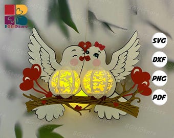 Dove Couple Lantern PDF, SVG, Studio Template - DIY Valentine Paper Cut Template - Valentine Lantern for Home Decorations