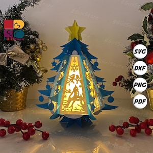 Christmas Bird Lantern Pine SVG For Cricut Projects DIY, Paper Lantern For Christmas Decor, Paper Cut Light Box 2