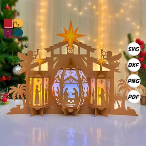 Nativity Scene Lantern PDF, SVG, Studio Template - DIY Christmas Paper Cut Template - Christmas Lantern for Christmas Decorations 3