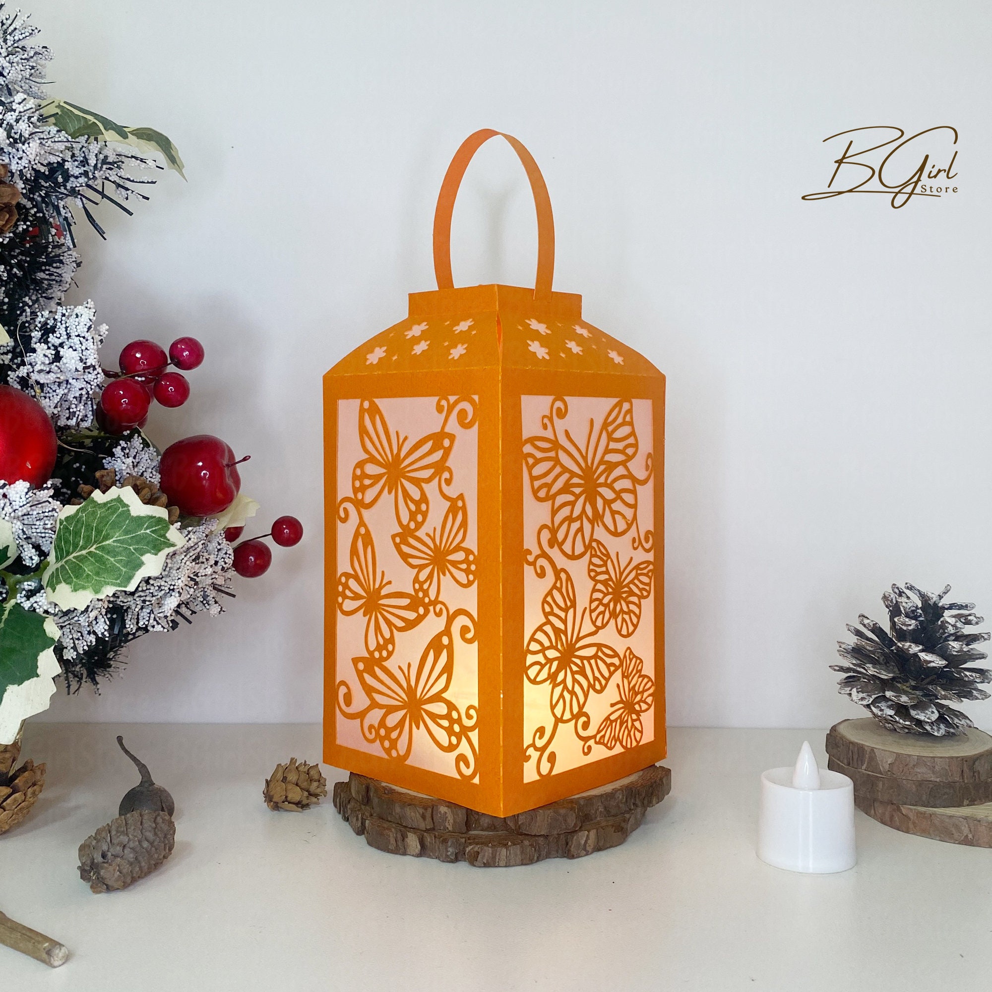 蝶の切り絵ランタンライトボックステンプレート、クリカットのカット