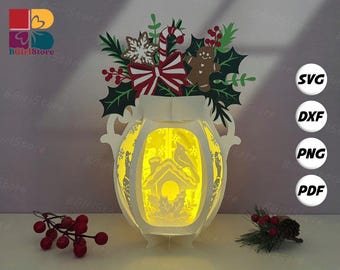 Vase Christmas Lantern PDF, SVG, Studio Template - DIY Christmas Paper Cut Template - Christmas Lantern for Home Decorations 3