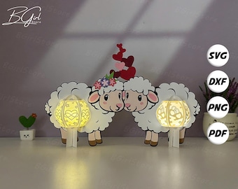 Sheep Couple Lantern PDF, SVG, Studio Template - DIY Sheep Paper Cut Template - Sheep Lantern for Valentine Decorations
